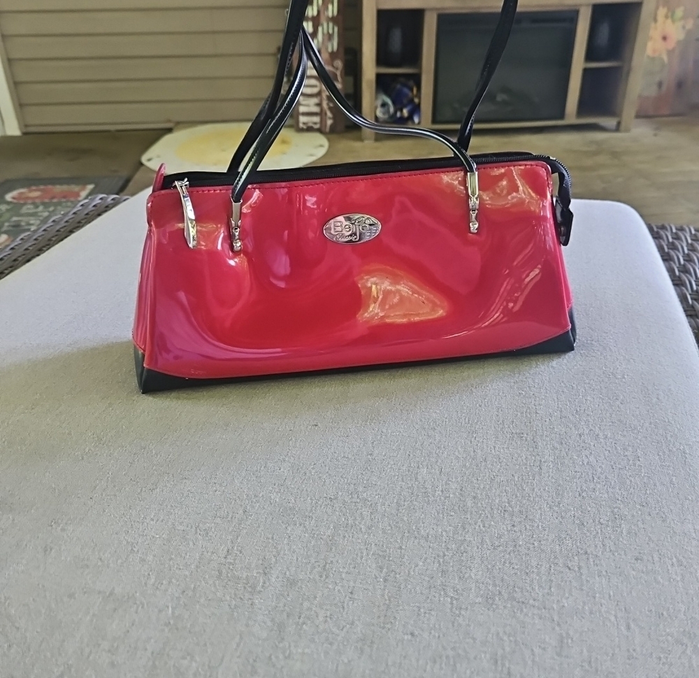 Beijo Red Patent Shoulder Bag with Black Trim